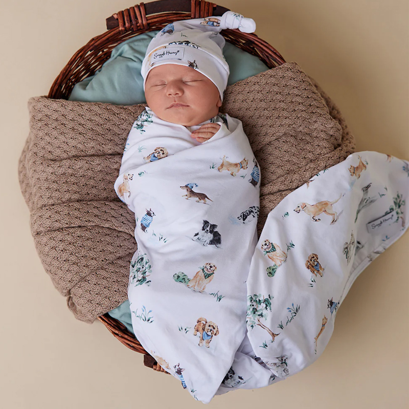 Snuggle Hunny Kids Baby Jersey Wrap & Beanie Set Dog Park