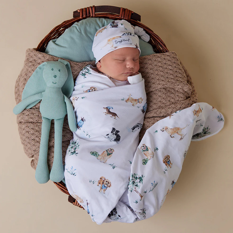 Snuggle Hunny Kids Baby Jersey Wrap & Beanie Set Dog Park - Image 2