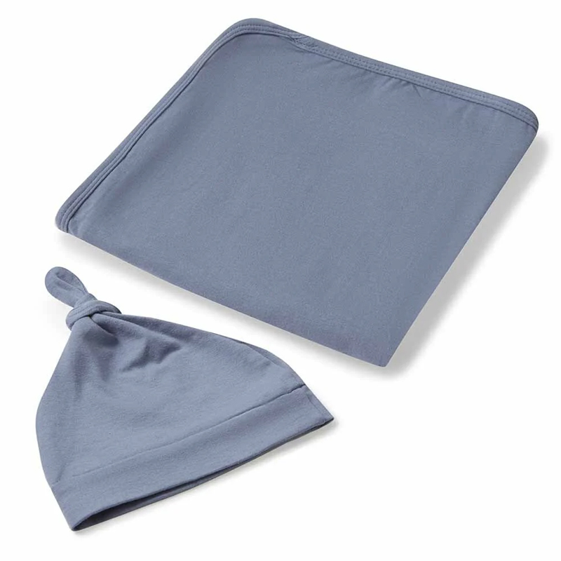Snuggle Hunny Kids Baby Jersey Wrap & Beanie Set Indigo - Image 2