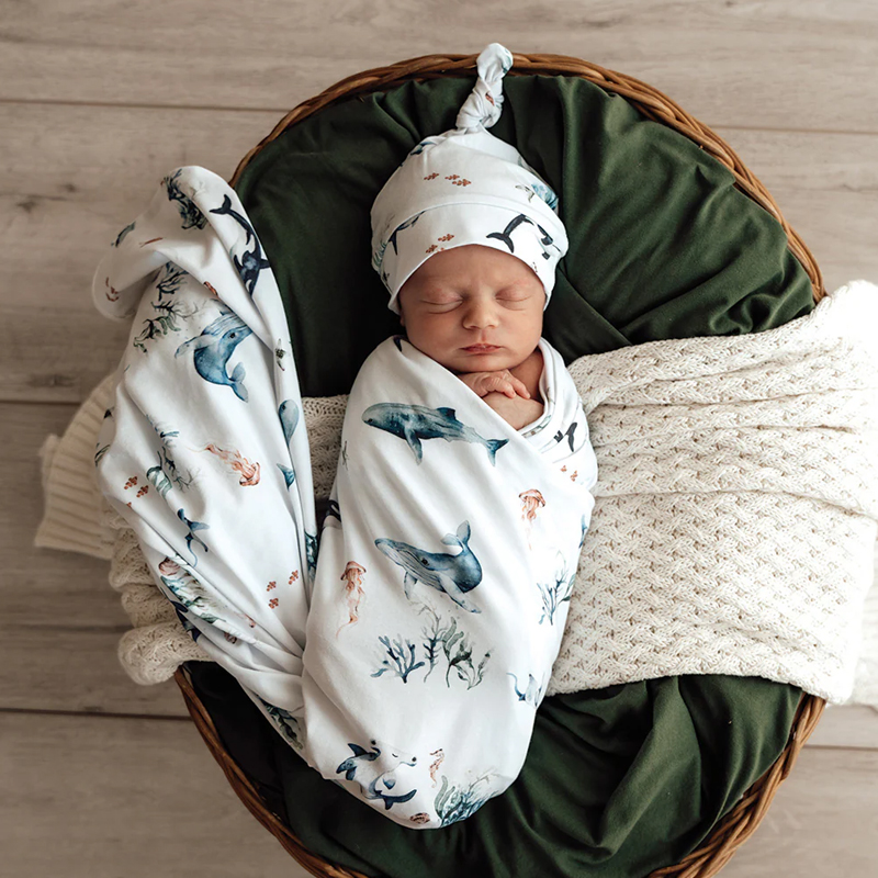 Snuggle Hunny Kids Baby Jersey Wrap & Beanie Set Ocean