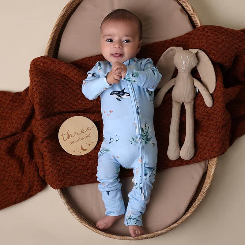 Snuggle Hunny Organic Snugglesuit Convertible Romper Blue Ocean