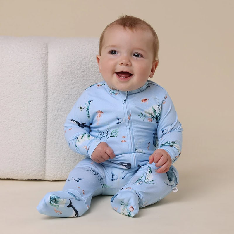 Snuggle Hunny Organic Snugglesuit Convertible Romper Blue Ocean - Image 2