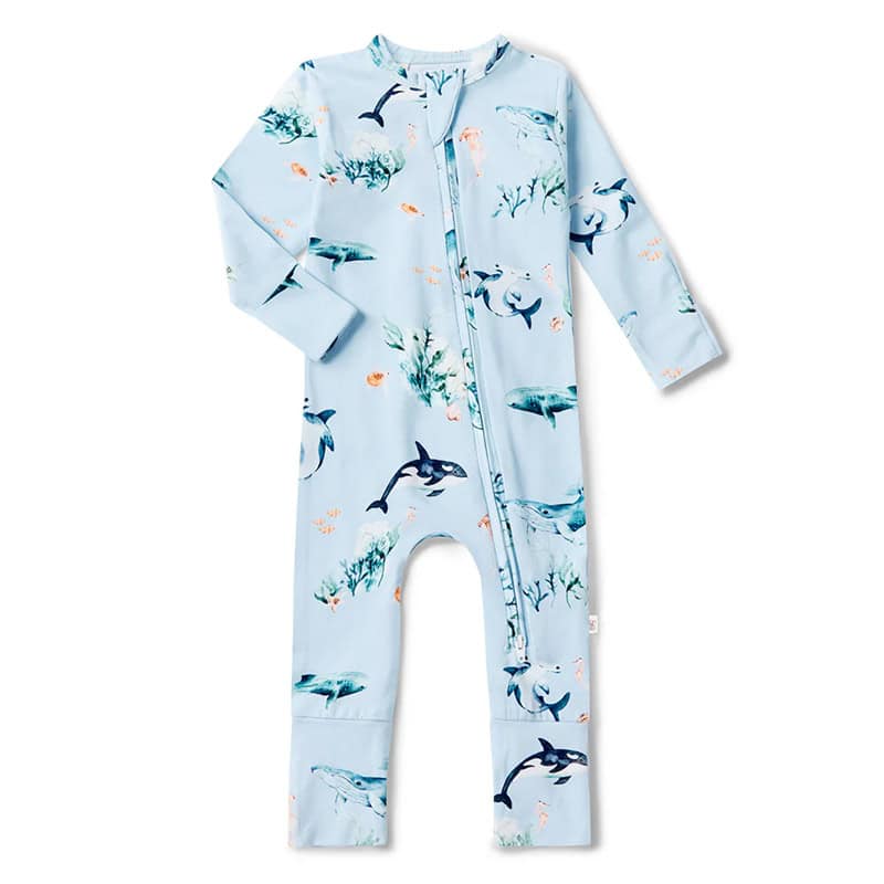 Snuggle Hunny Organic Snugglesuit Convertible Romper Blue Ocean - Image 3