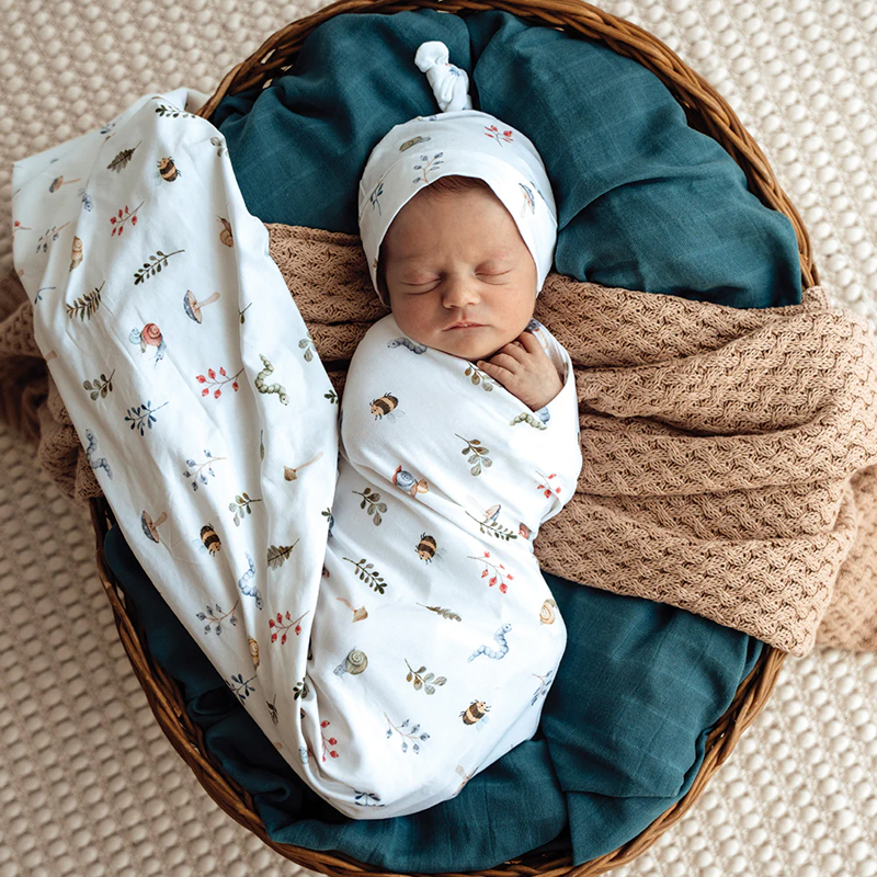Snuggle Hunny Kids Baby Jersey Wrap & Beanie Set Garden Friends