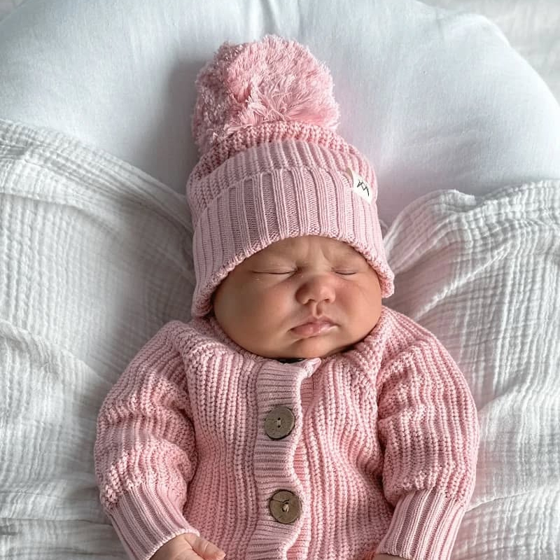 3 Little Crowns Textured Knit Beanie Pink