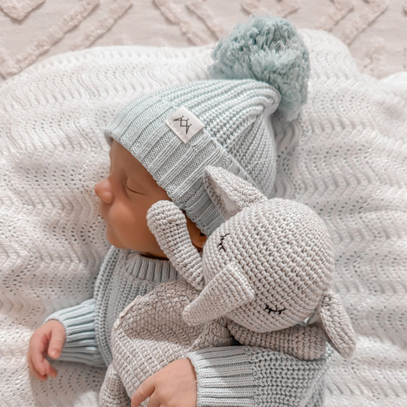 3 Little Crowns Textured Knit Beanie Stormy Blue