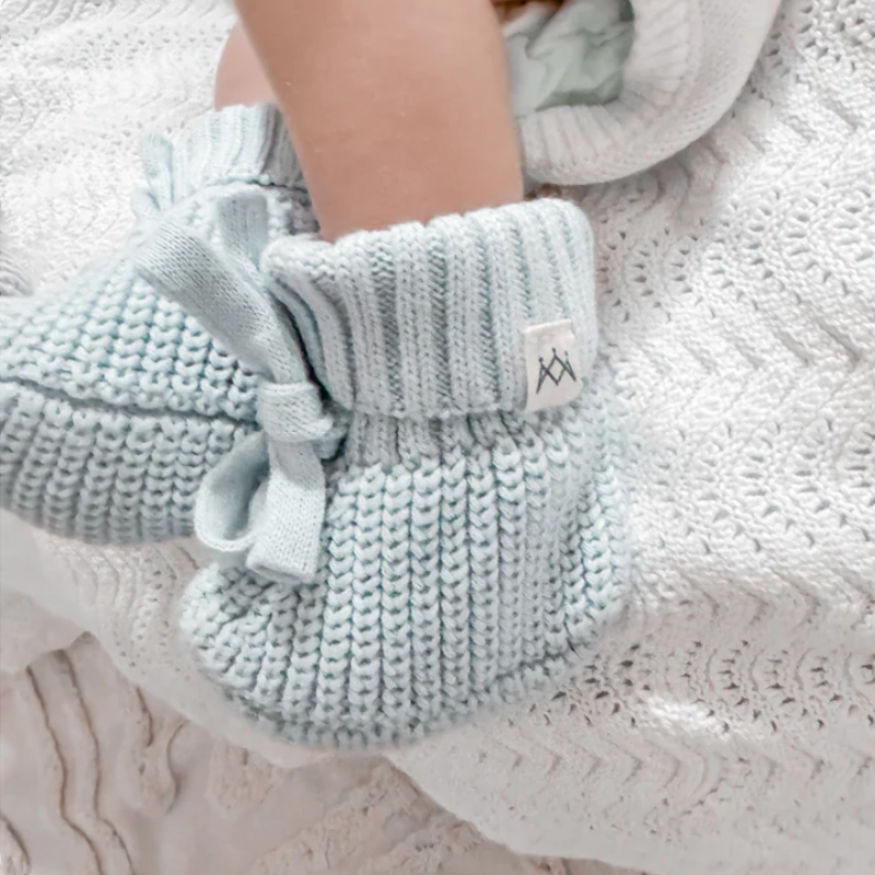 3 Little Crowns Textured Knit Booties Stormy Blue