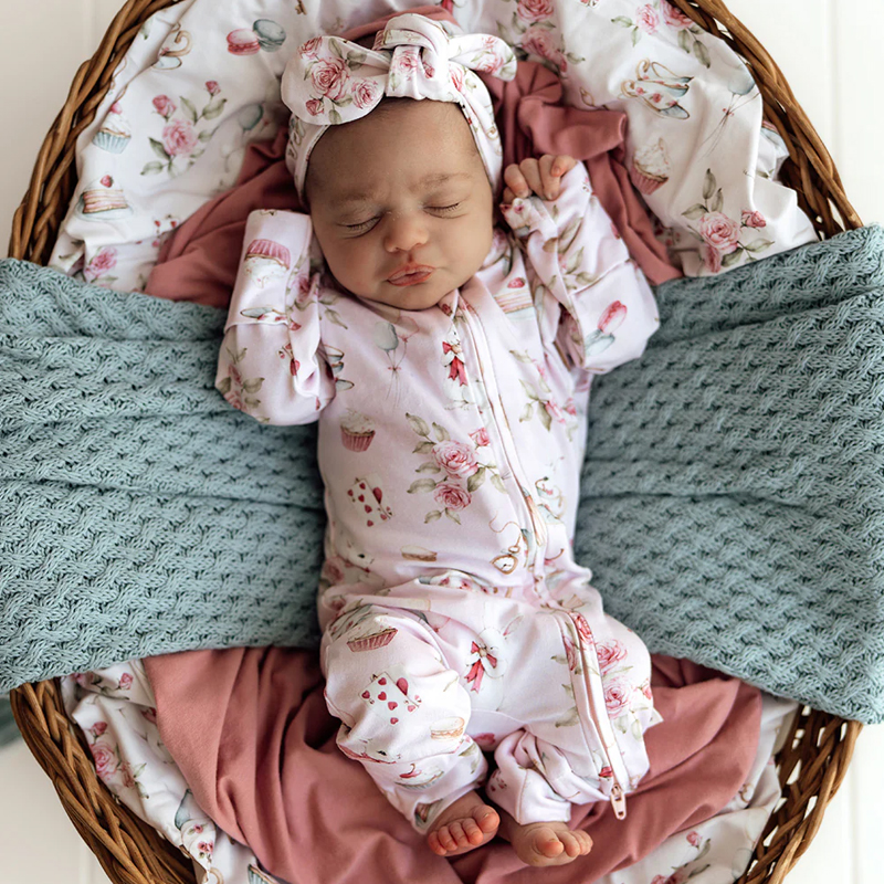 Snuggle Hunny Organic Snugglesuit Convertible Romper Alice's Tea Party