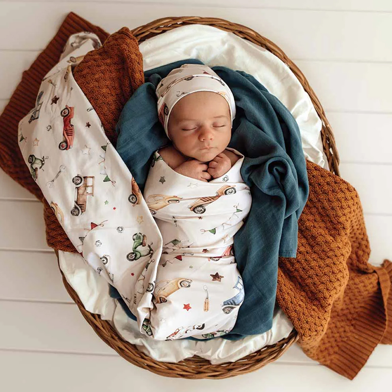 Snuggle Hunny Kids Baby Jersey Wrap & Beanie Set Vintage Cars