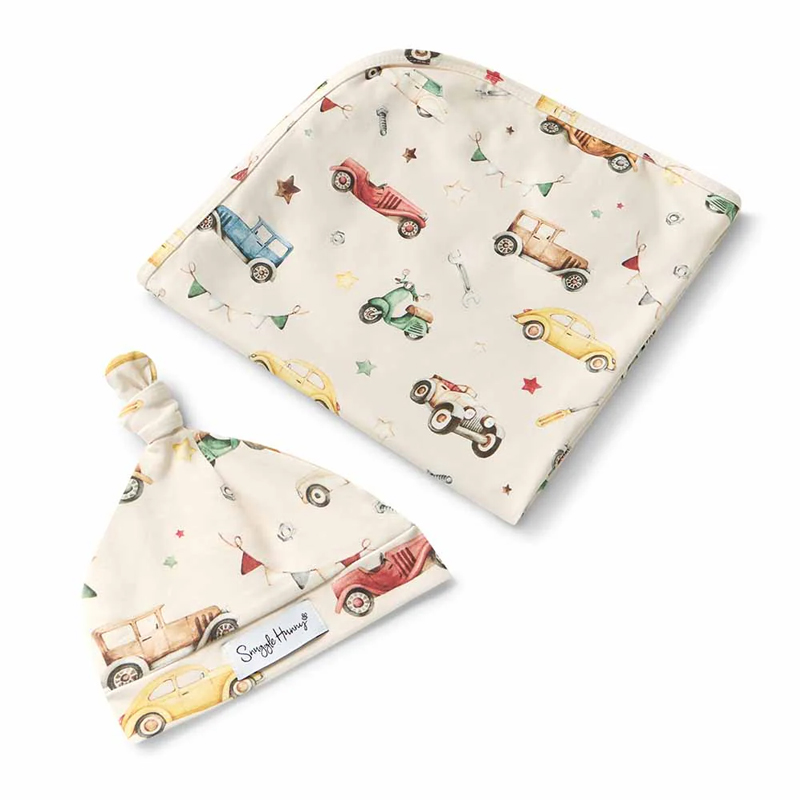 Snuggle Hunny Kids Baby Jersey Wrap & Beanie Set Vintage Cars - Image 2