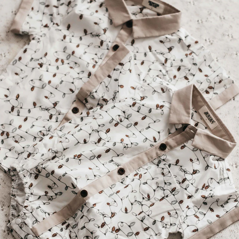 Bencer & Hazelnut Collared Romper/Shirt Christmas Lights