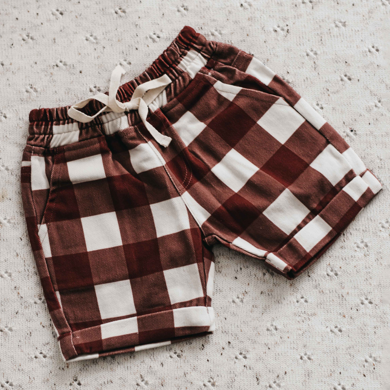 *LAST ONE* Bencer & Hazelnut Denim Shorts Red Gingham Size 1