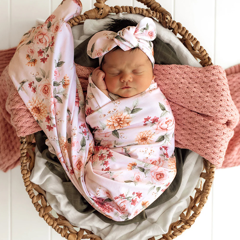 Snuggle Hunny Kids Baby Jersey Wrap & Topknot Set Birds & Blooms