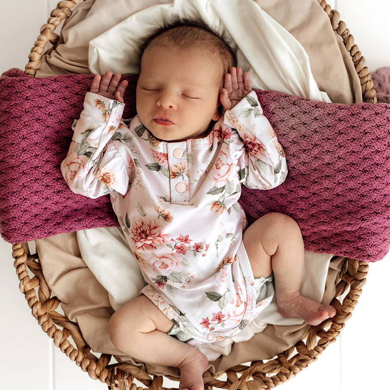Snuggle Hunny Preemie Long Sleeve Bodysuit with Frill Birds & Blooms