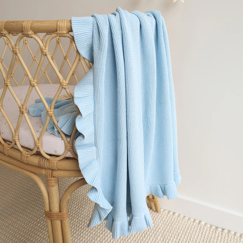 Snuggle Hunny Ruffle Knit Baby Blanket Baby Blue