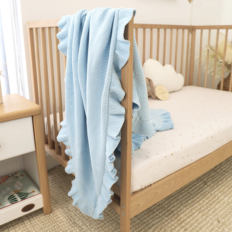 Snuggle Hunny Ruffle Knit Baby Blanket Baby Blue - Image 2