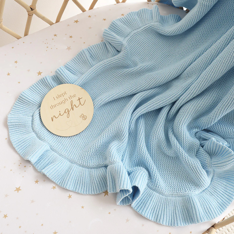 Snuggle Hunny Ruffle Knit Baby Blanket Baby Blue - Image 3