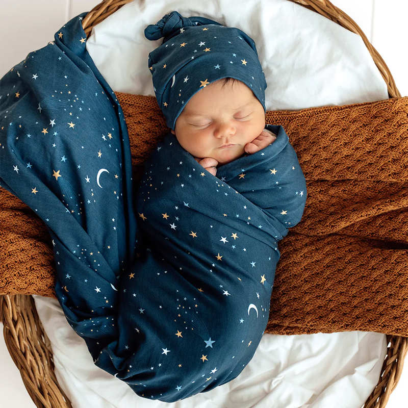 Snuggle Hunny Kids Baby Jersey Wrap & Beanie Set Starry Night