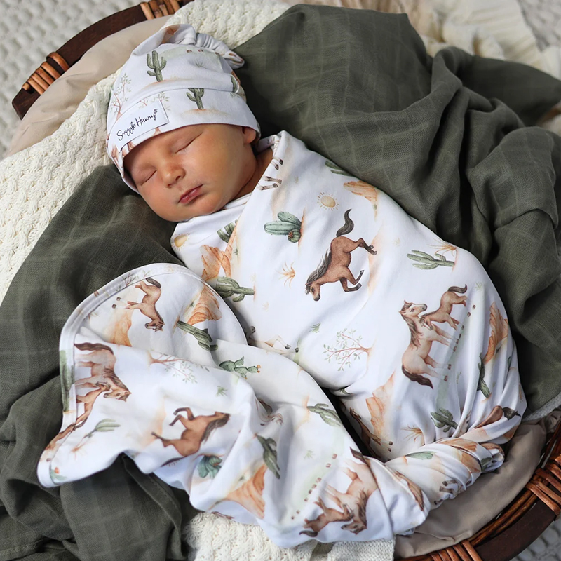 Snuggle Hunny Kids Baby Jersey Wrap & Beanie Set Wild Horses