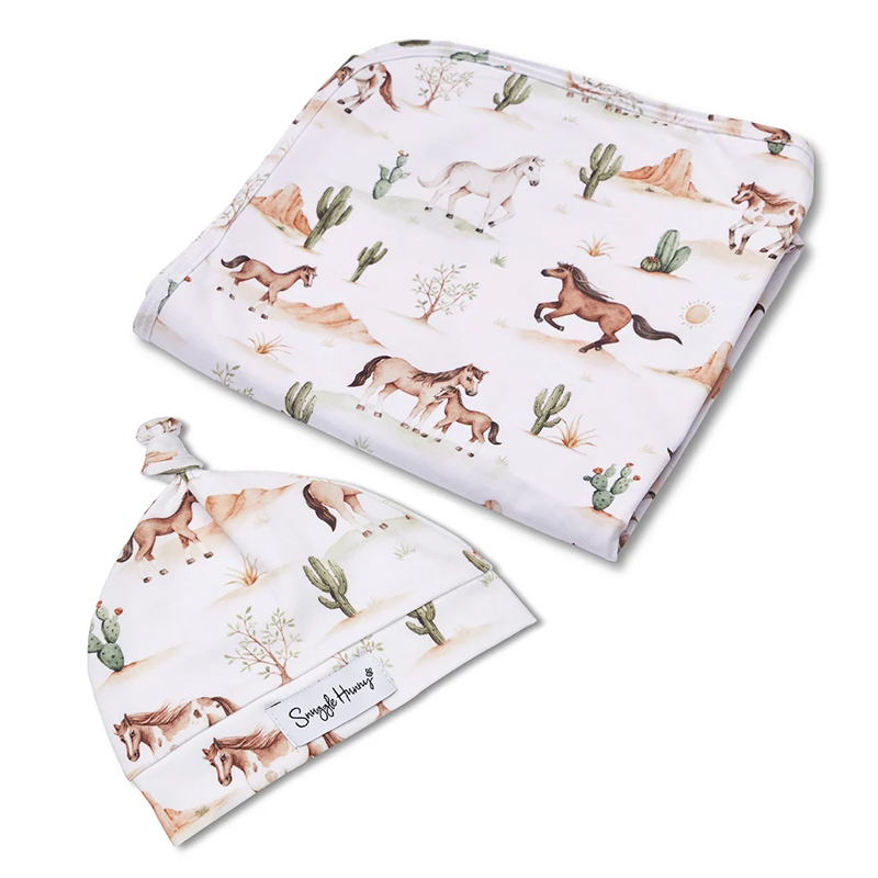 Snuggle Hunny Kids Baby Jersey Wrap & Beanie Set Wild Horses - Image 2