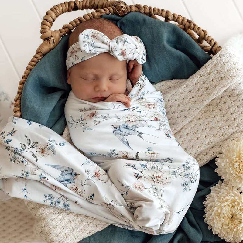 Snuggle Hunny Kids Baby Jersey Wrap & Topknot Set Sweet Swallows