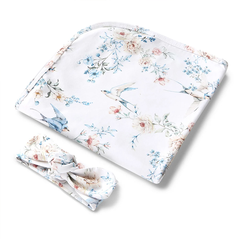 Snuggle Hunny Kids Baby Jersey Wrap & Topknot Set Sweet Swallows - Image 2