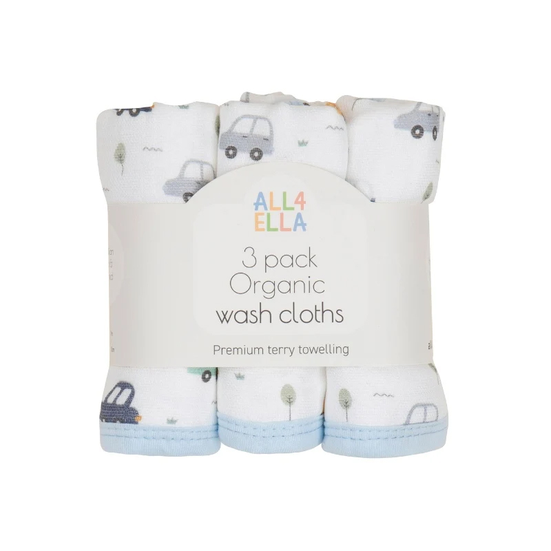 All4Ella Organic Wash Cloths 3pk Floral Beep Beep